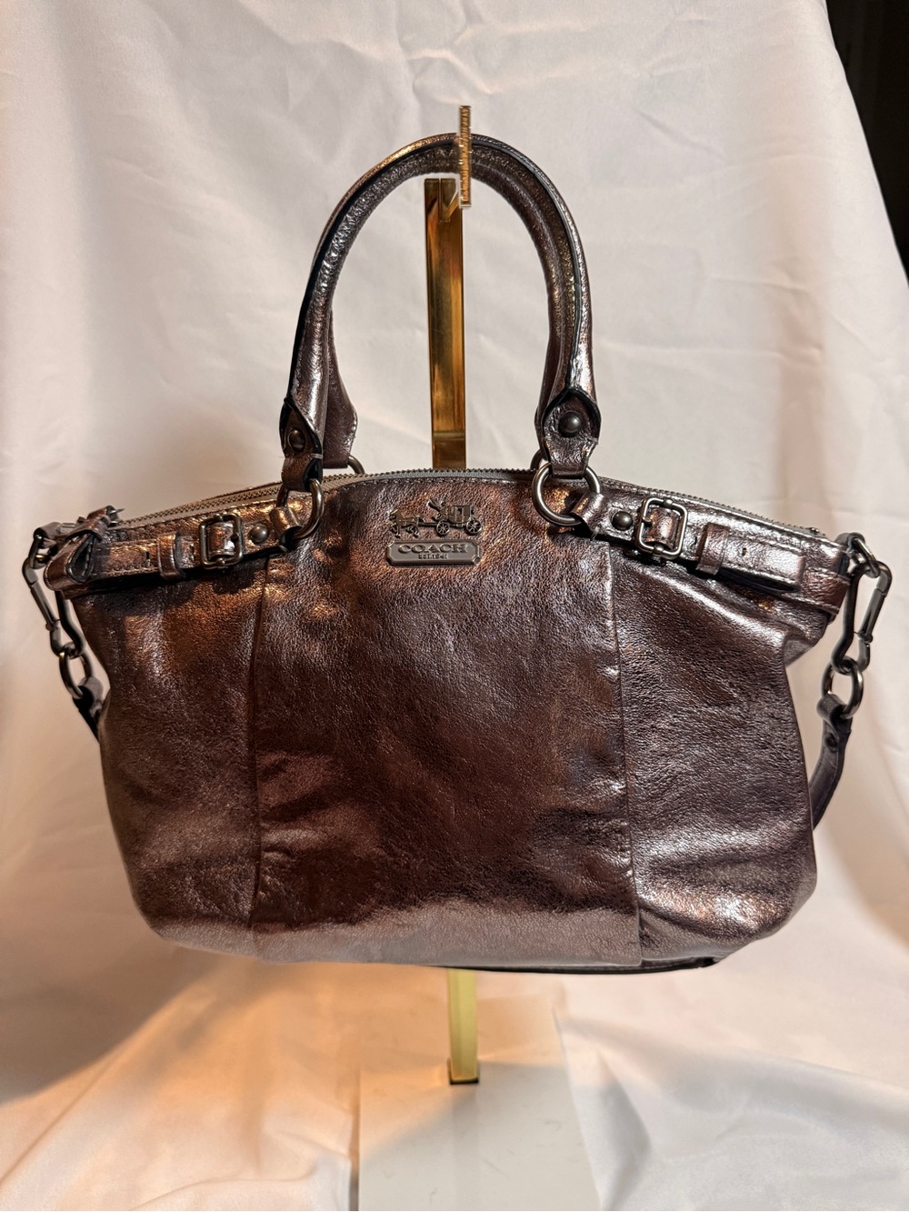 Coach Metallic Chocolate Brown Leather Shoulder Satchel - Coach